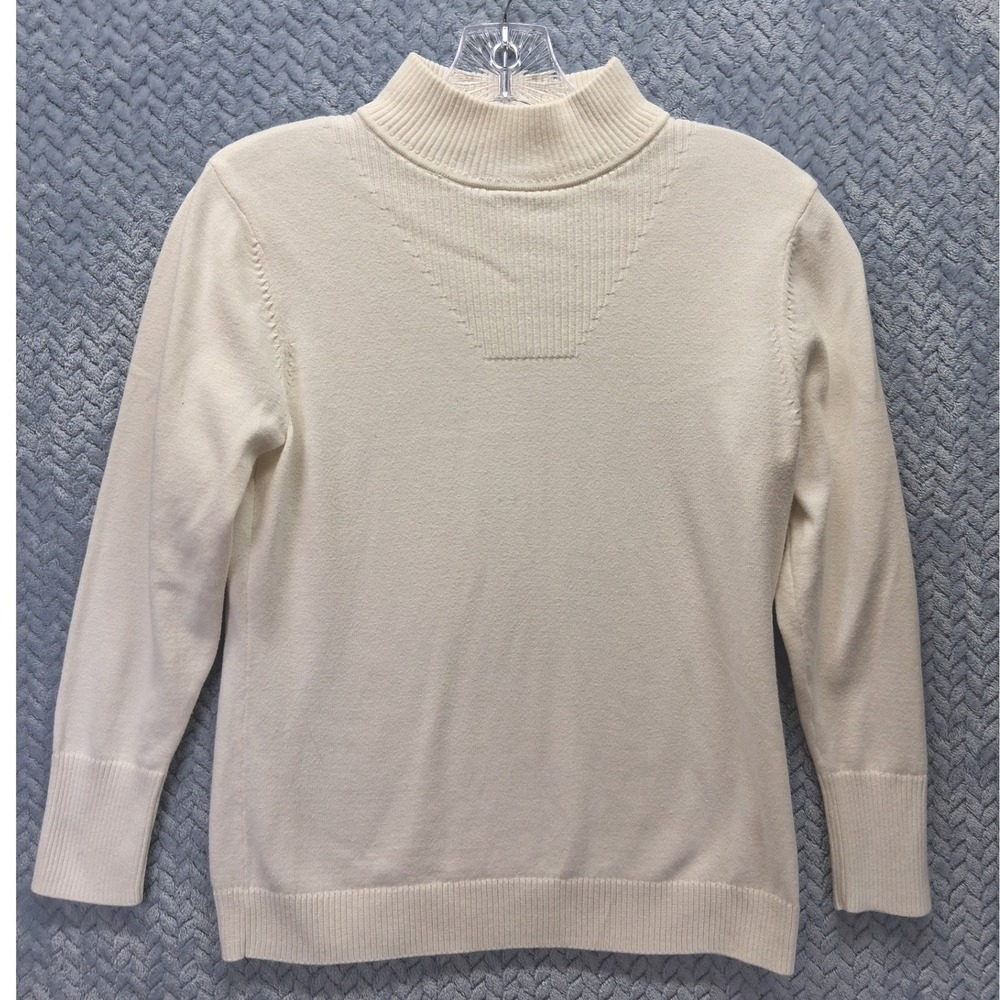 Westbound Mock Neck Long Sleeve Ribbed Detail Knit Pullover Sweater Off White